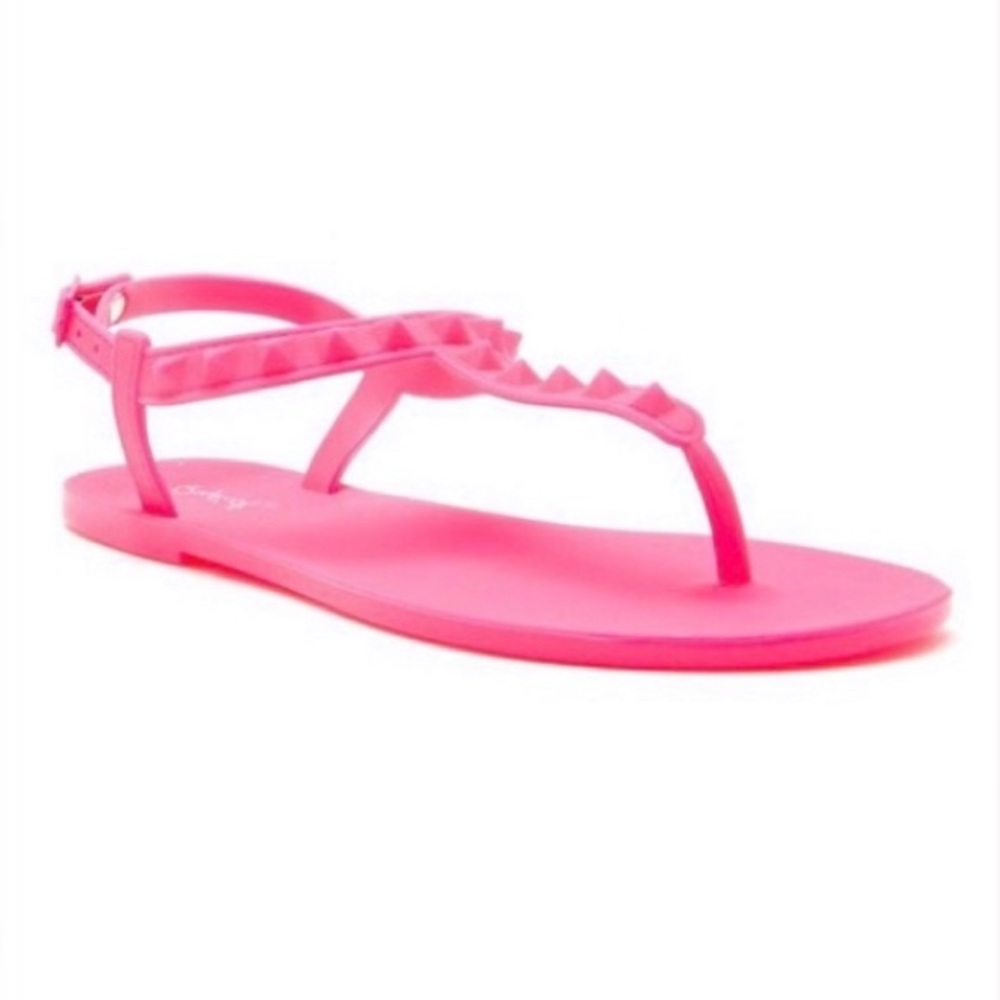 Qupid Pink Rubber Studded Strap Sandals